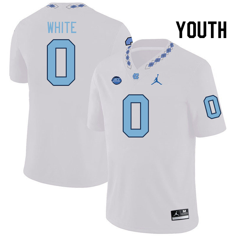 Youth #0 Ty White North Carolina Tar Heels College Football Jerseys Stitched-White